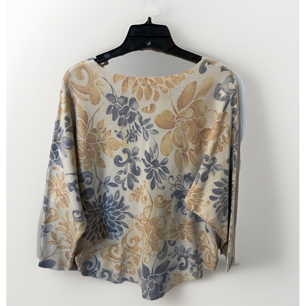 Sioni Sweater Womans XL Floral Print Tunic Light Tan Blue Gold - Picture 2 of 9